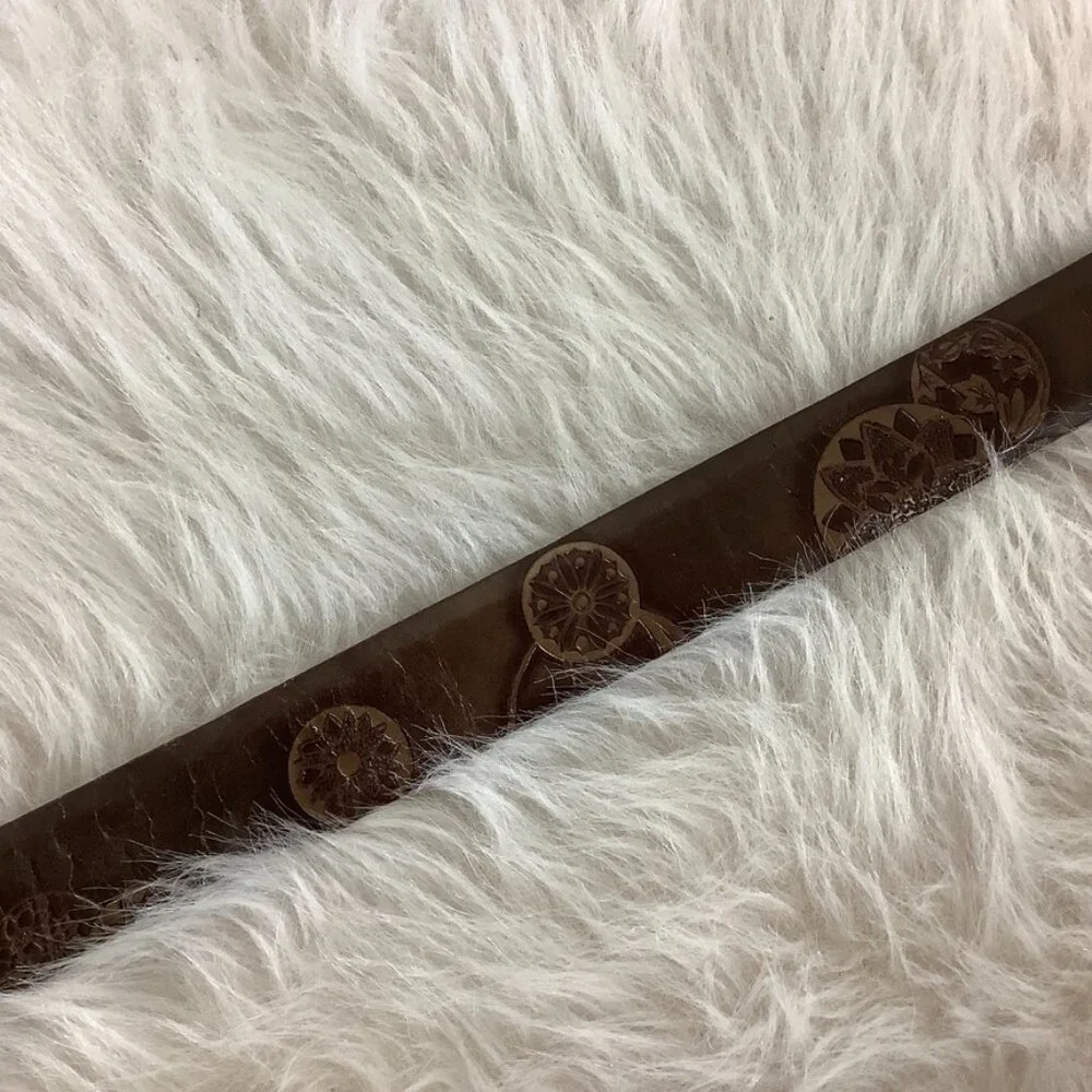 Martin Dingman Brown Tooled Leather Belt & Silver Etched Buckle 32